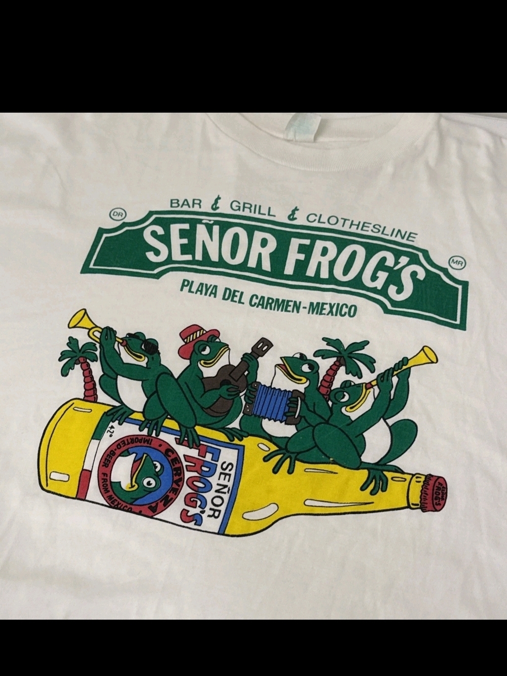 Vintage Single Stitch Señor Frog's Playa Del Carmen Graphic Tee - White & Green